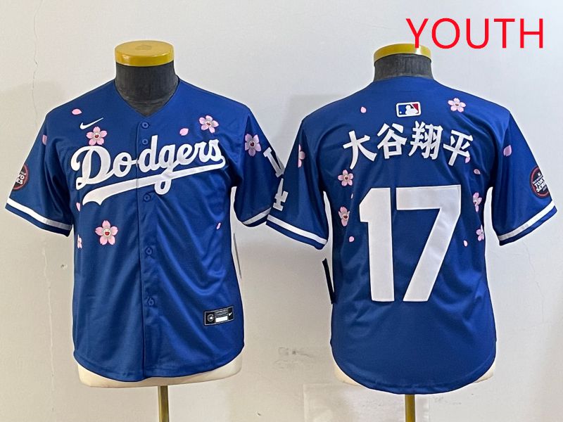 Youth Los Angeles Dodgers 17 Ohtani Blue Sakura Edition 2025 Nike MLB Jersey style 11